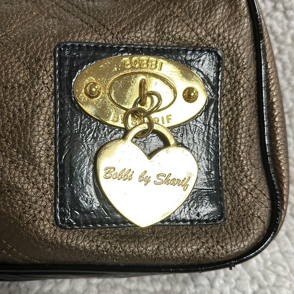 Super cute Bobbi Sharif Genuine Leather Bag, Black & Bronze with black trim - Picture 2 of 8